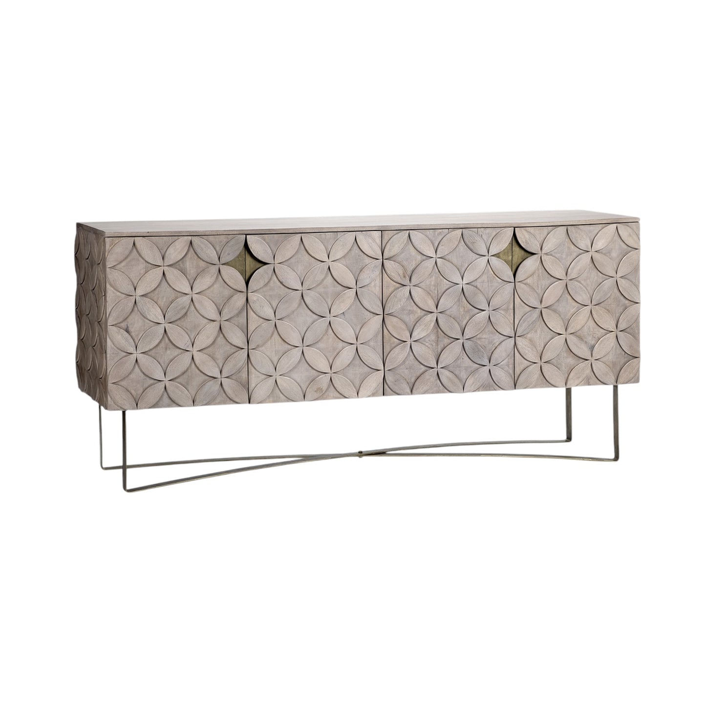 Light Brown Solid Wood Sideboard w/ 4 Doors