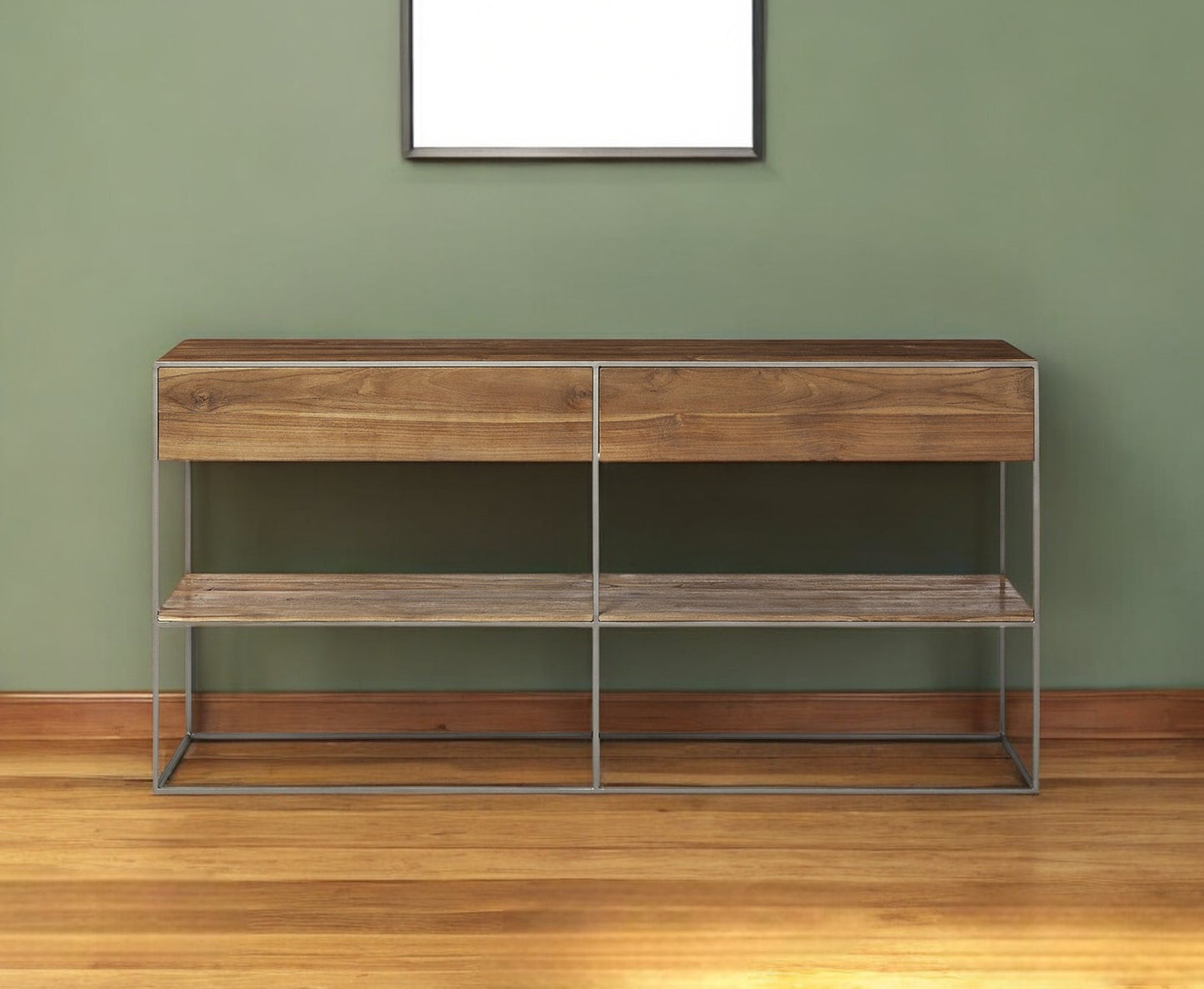 Brown Solid Wood 2 Drawer Sideboard