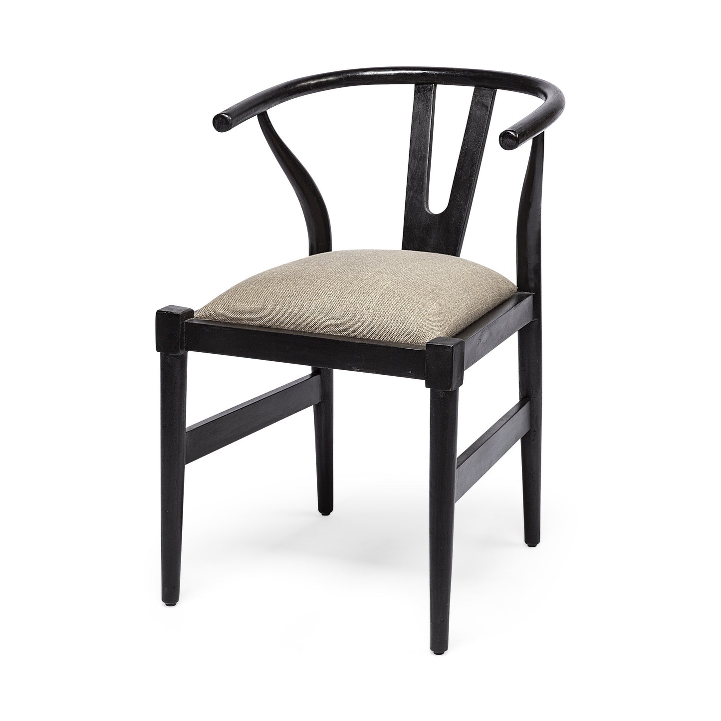 Beige & Black Linen Wishbone Back Dining Chair