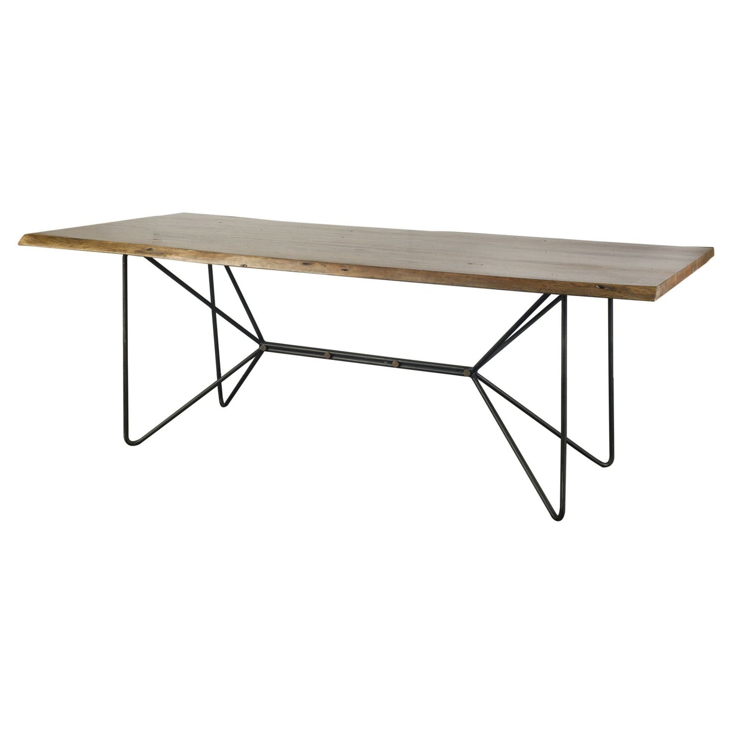 Natural And Black Solid Wood And Metal Trestle Base Dining Table
