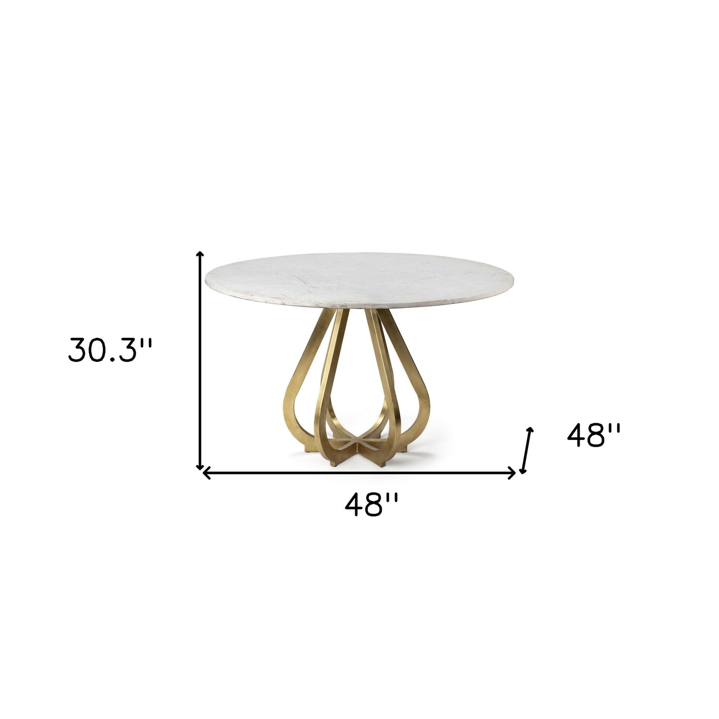 White And Gold Rounded Marble And Metal Pedestal Base Dining Table