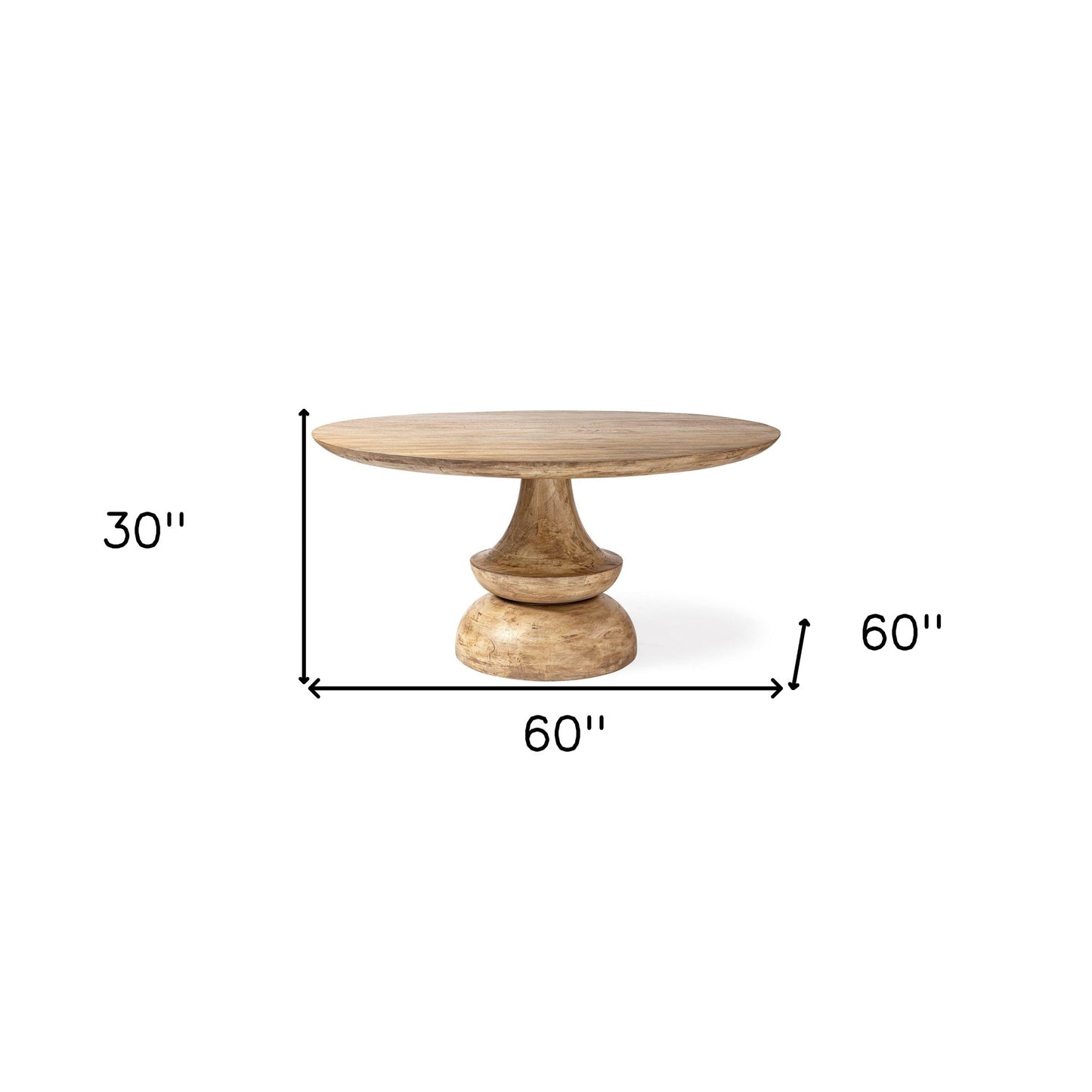 Natural Rounded Solid Wood Pedestal Base Dining Table