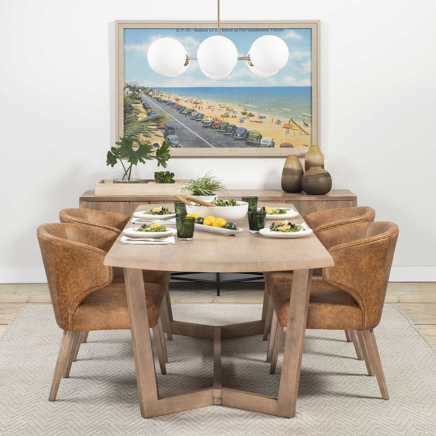 Natural And Brown Solid Wood Trestle Base Dining Table