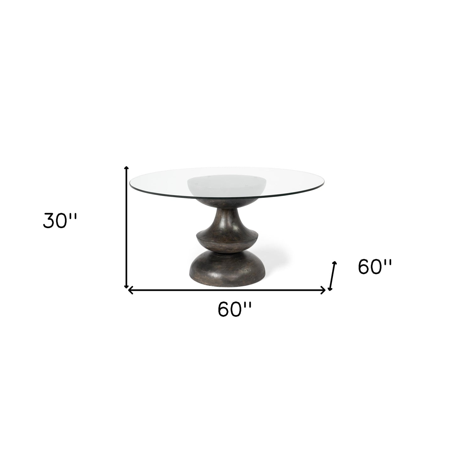 Clear And Brown Rounded Glass And Solid Manufactured Wood Pedestal Base Dining Table