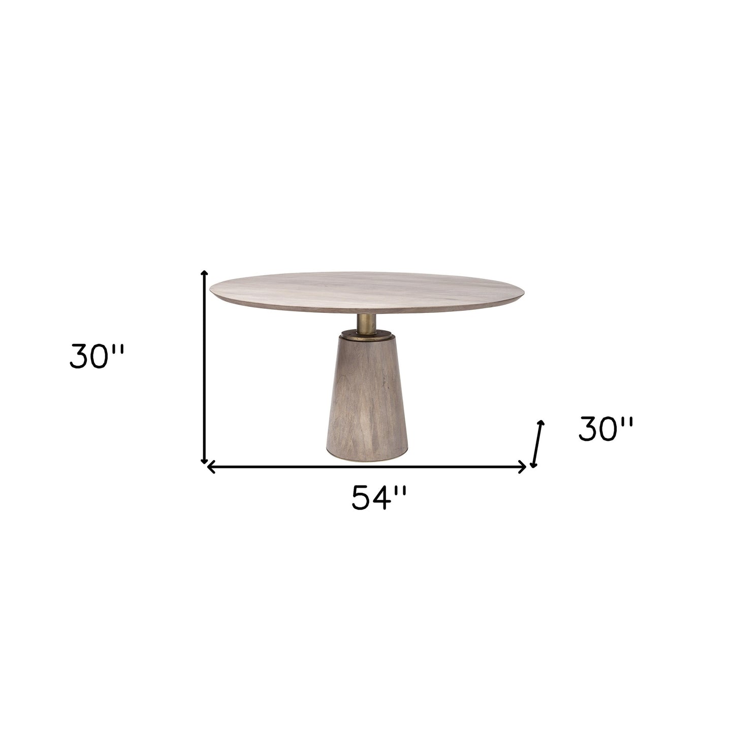 Brown And Gold Rounded Solid Wood And Metal Pedestal Base Dining Table