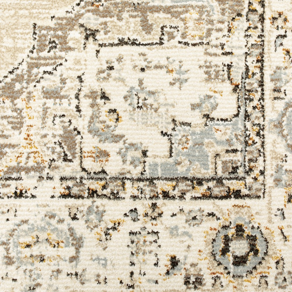 7 x 9 Beige & Ivory Center Jewel Rug