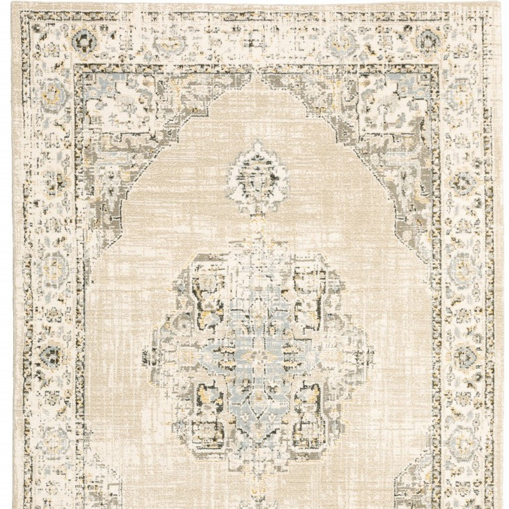 8 x 10 Beige & Ivory Center Jewel Rug