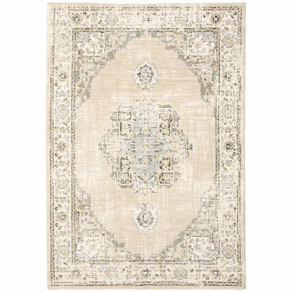 8 x 10 Beige & Ivory Center Jewel Rug