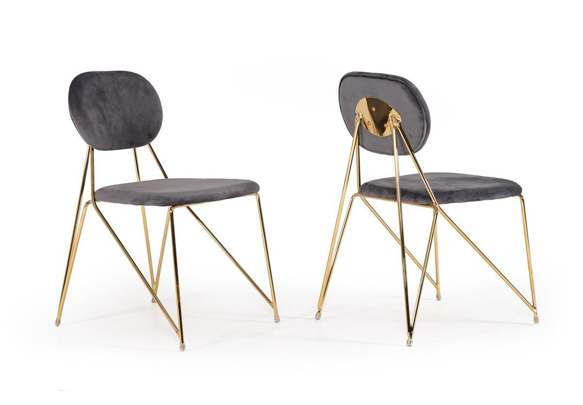 Mid Century Mod Grey Velvet & Gold Dining Chairs - Set of 2