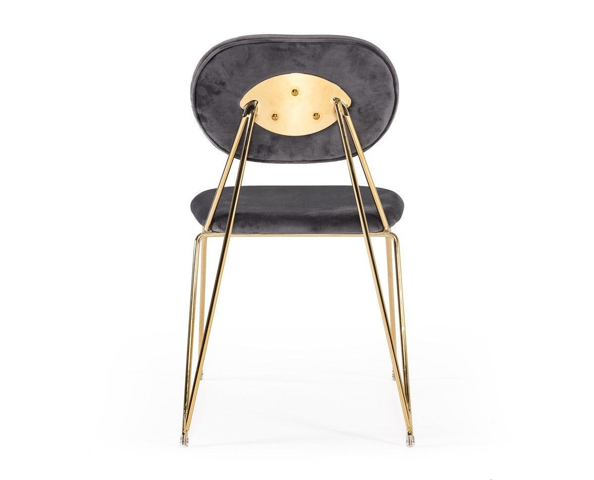 Mid Century Mod Grey Velvet & Gold Dining Chairs - Set of 2
