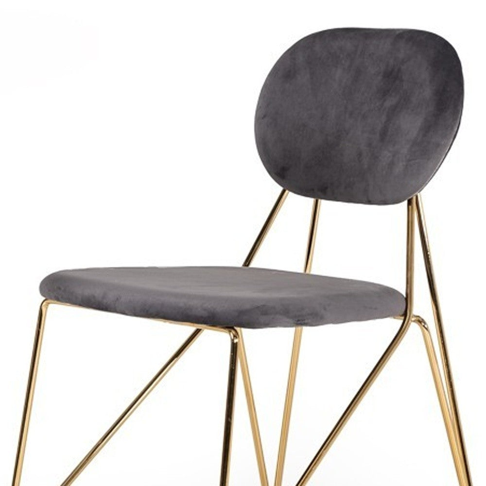 Mid Century Mod Grey Velvet & Gold Dining Chairs - Set of 2