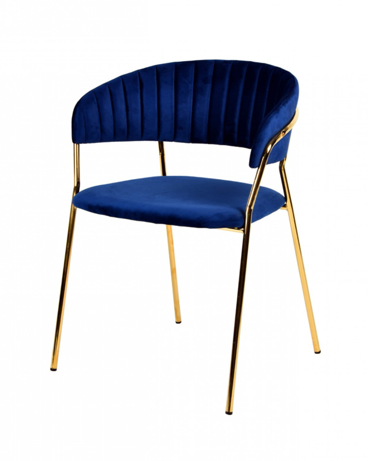 Curved Chic Blue & Gold Velour Dining Chairs - Set of 2