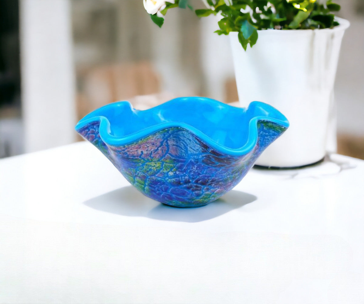Modern Blue And Green Glass Centerpiece Bowl