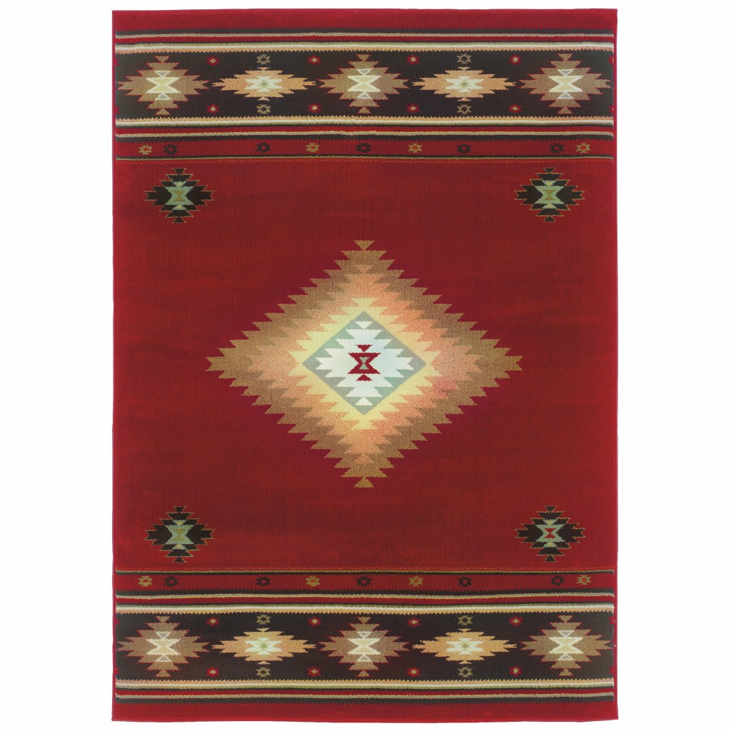 10 x 13 Red & Beige Ikat Pattern Rug