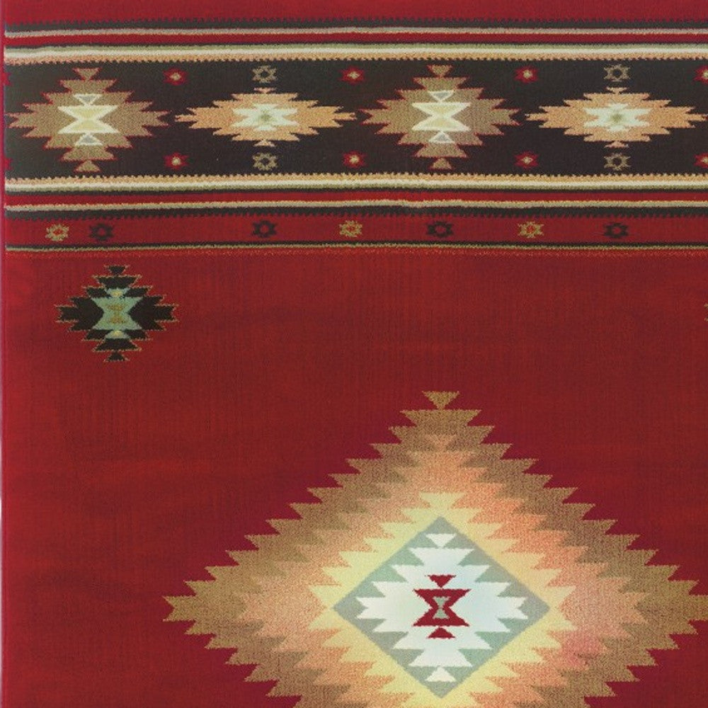 10 x 13 Red & Beige Ikat Pattern Rug
