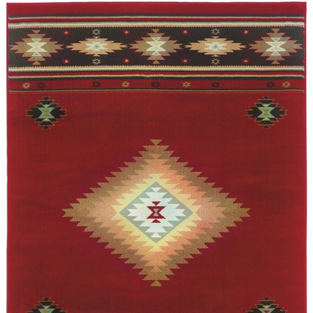 10 x 13 Red & Beige Ikat Pattern Rug