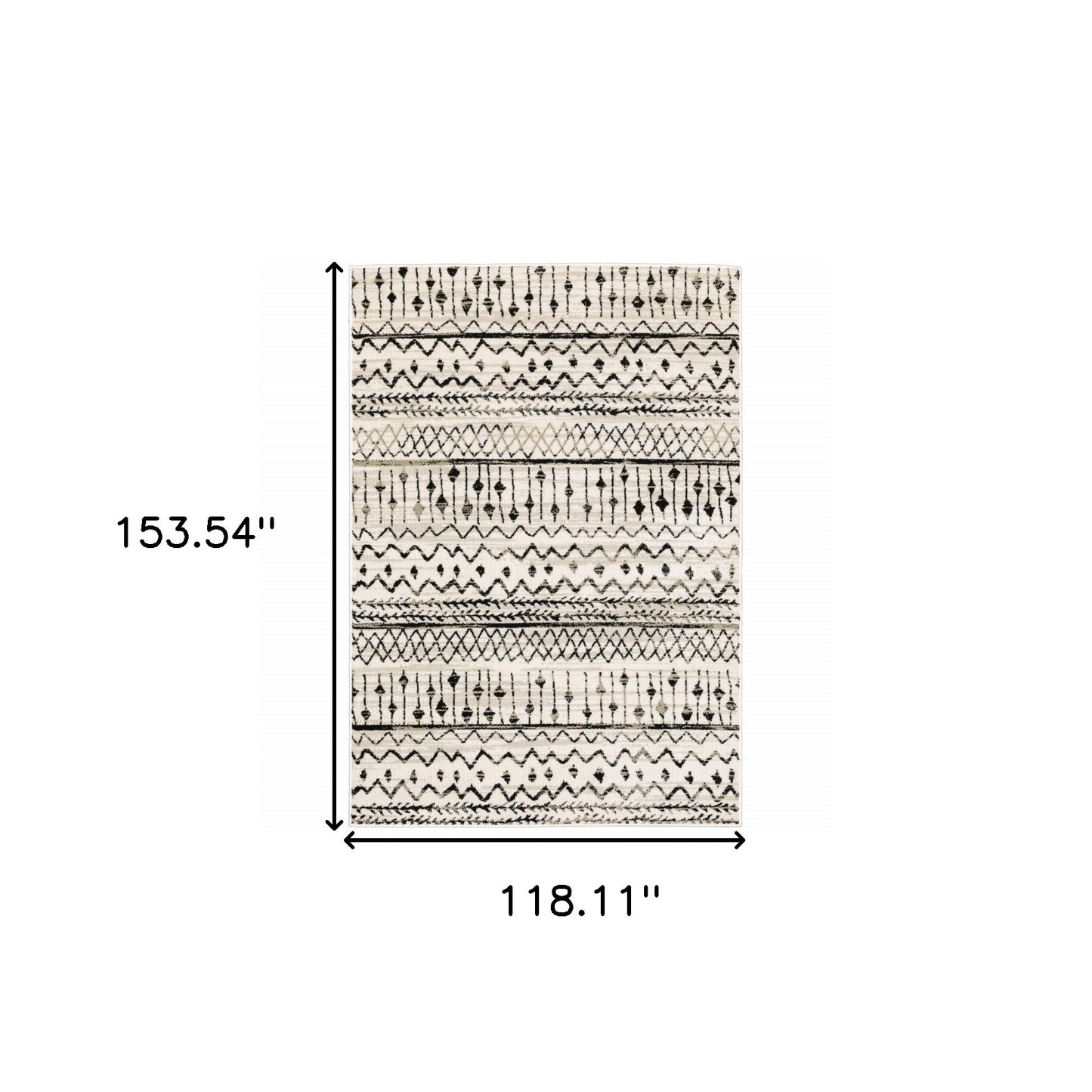 10 x 13 Ivory & Black Eclectic Patterns Indoor Rug