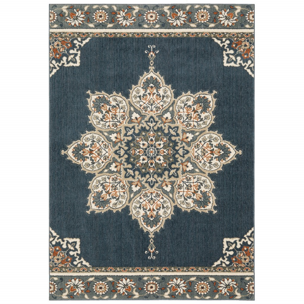 10 x 13 Blue & Beige Floral Medallion Indoor Rug
