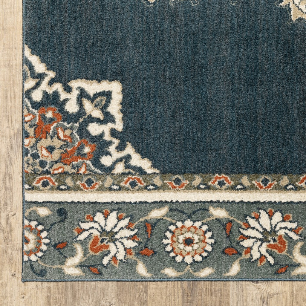 10 x 13 Blue & Beige Floral Medallion Indoor Rug