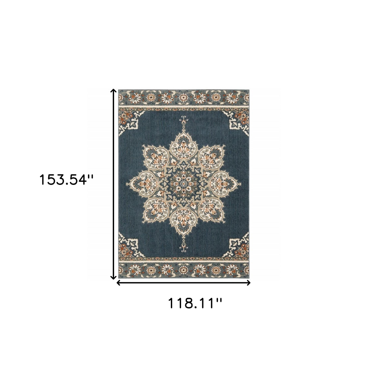 10 x 13 Blue & Beige Floral Medallion Indoor Rug