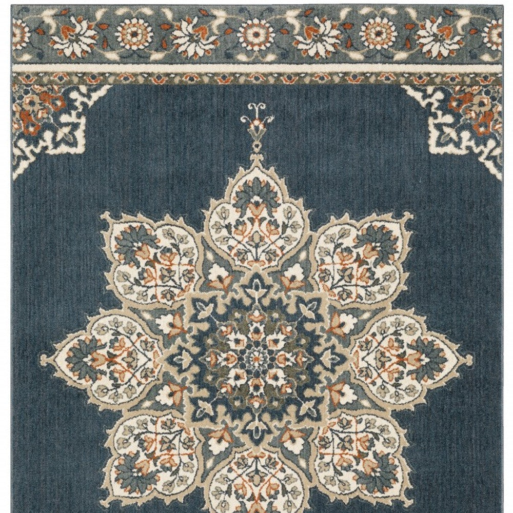 10 x 13 Blue & Beige Floral Medallion Indoor Rug