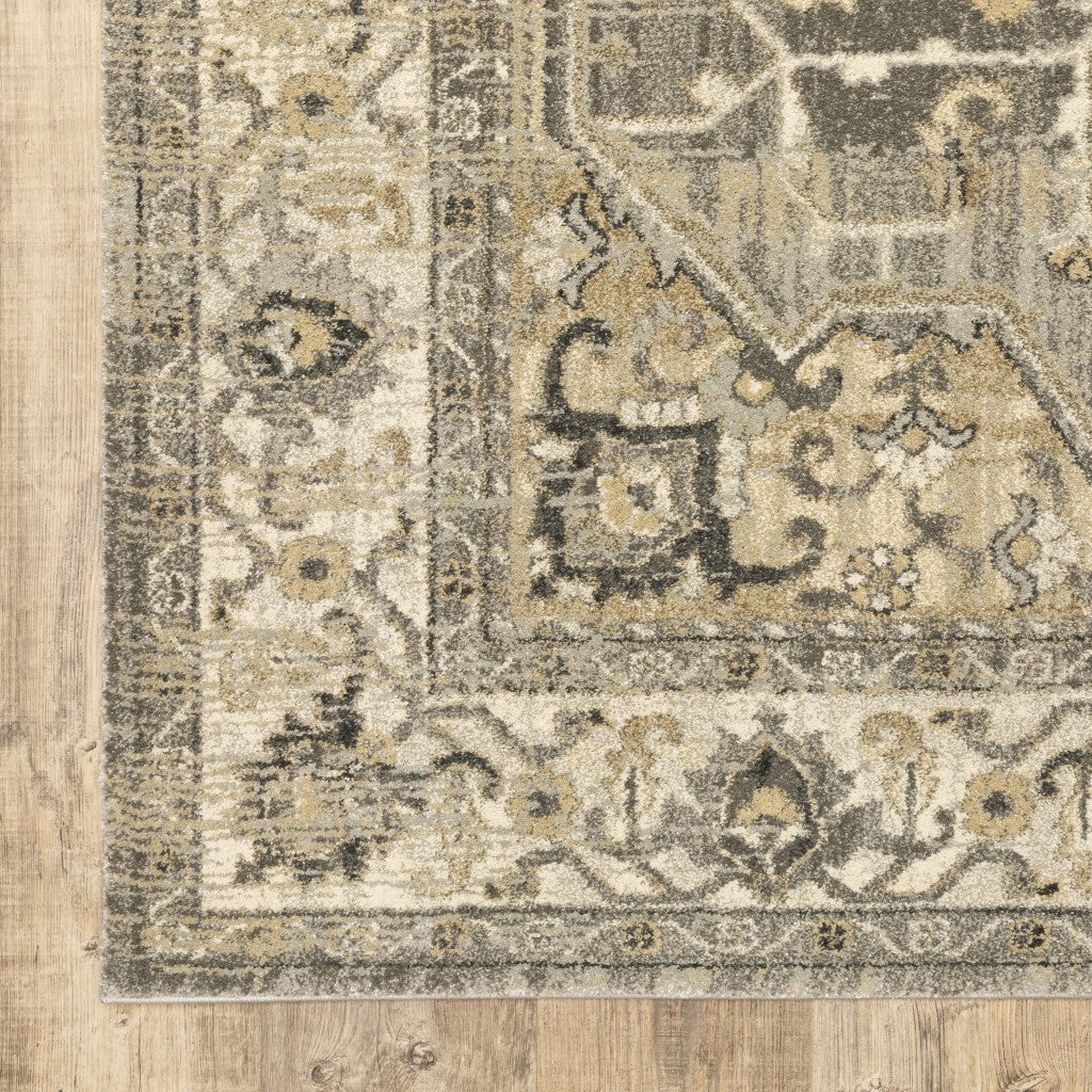 10 x 13 Beige & Gray Traditional Medallion Indoor Rug