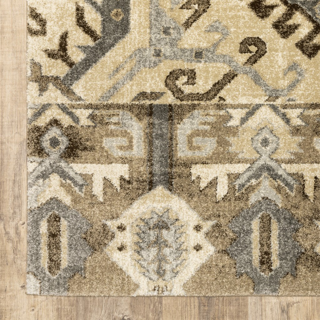 10 x 13 Tan & Gold Central Medallion Indoor Rug