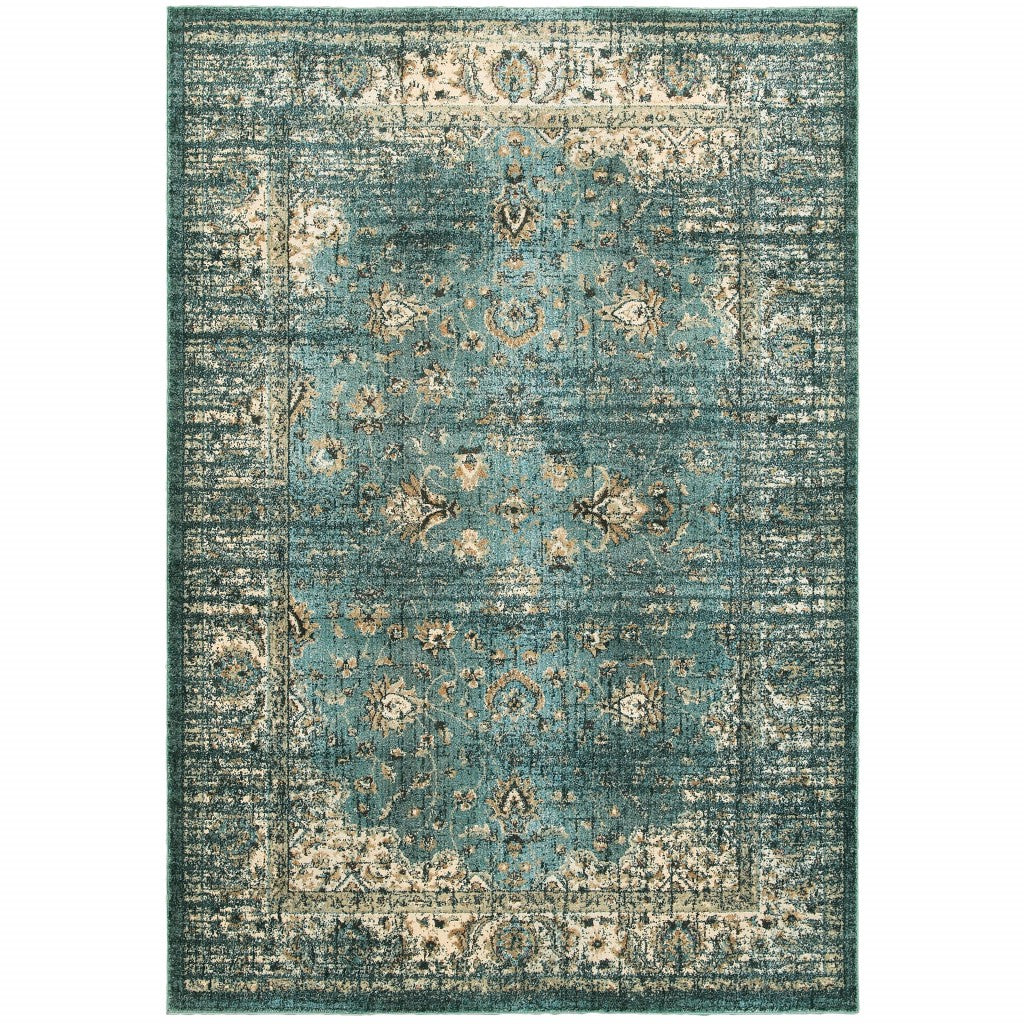 10 x 13 Peacock Blue & Ivory Indoor Rug