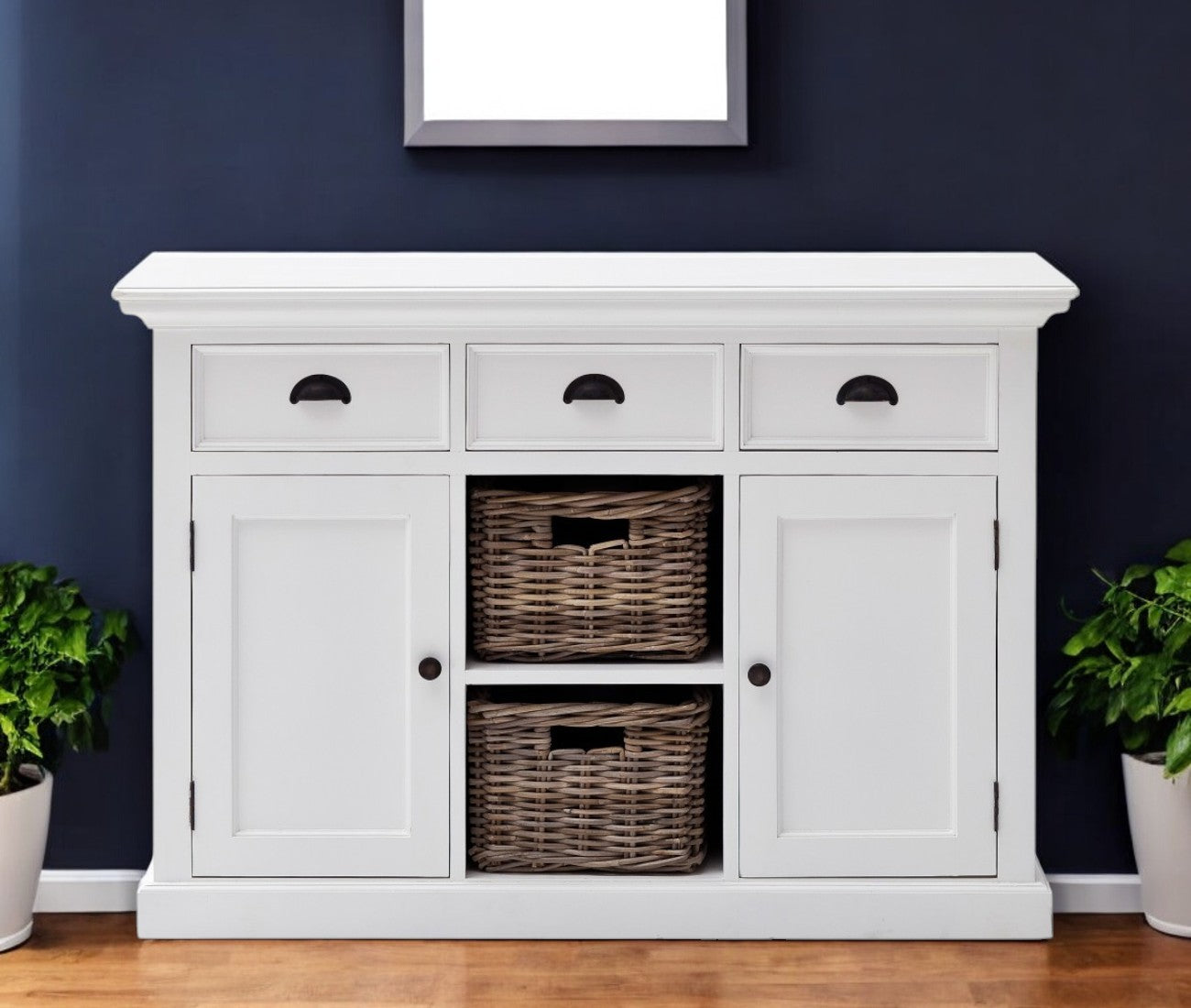White Wood 3 Drawer Sideboard w/ 2 Doors