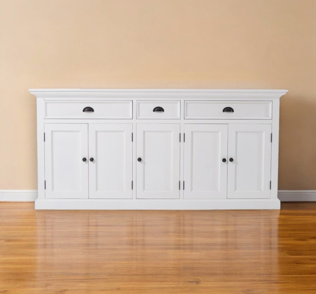 White Solid Wood 3 Drawer Sideboard w/ 5 Doors