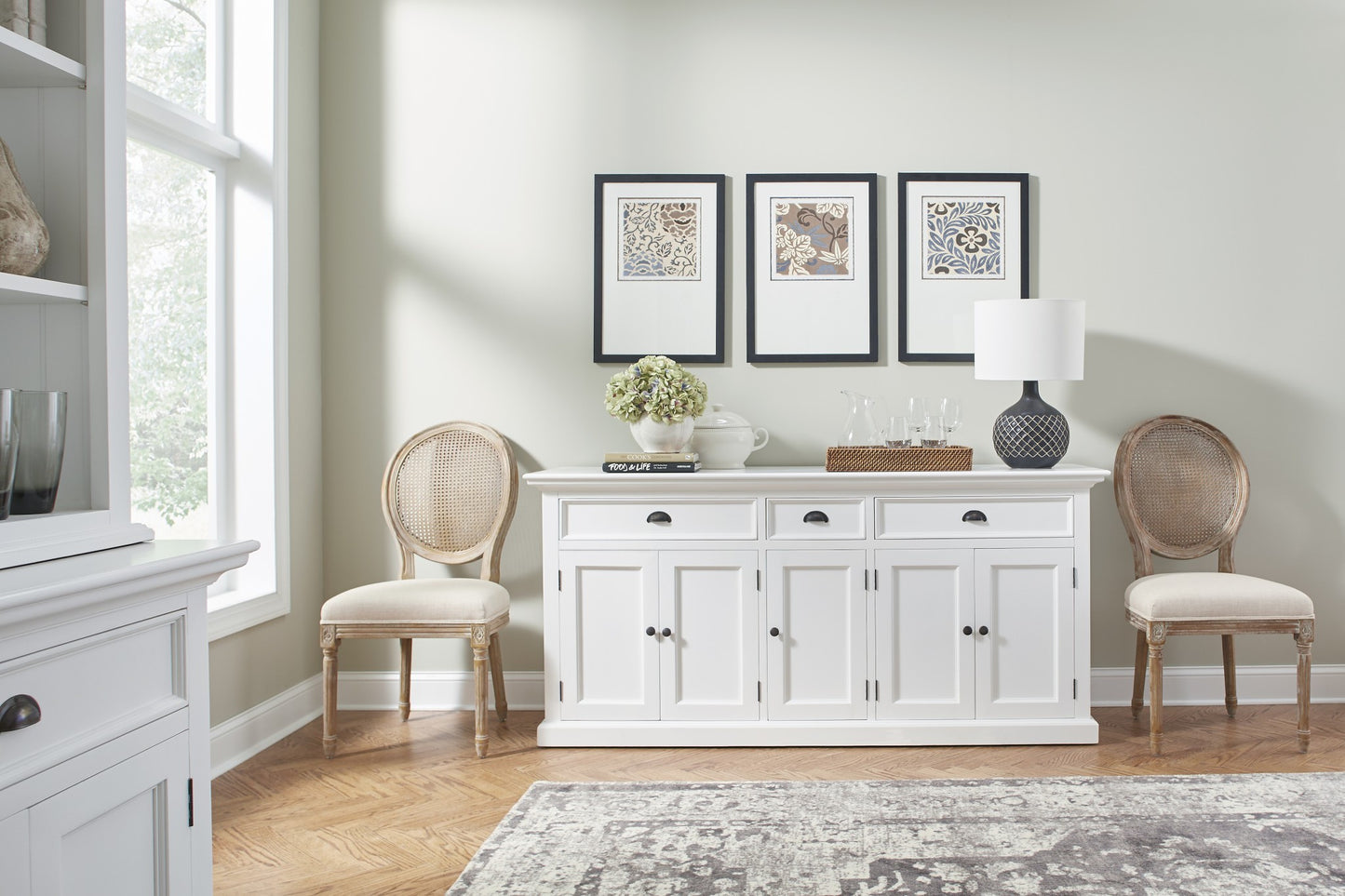 White Solid Wood 3 Drawer Sideboard w/ 5 Doors