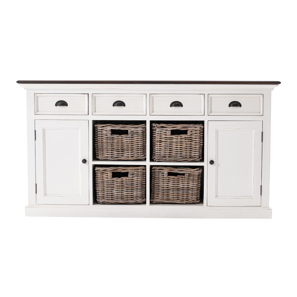 Modern Farmhouse Brown & White Sideboard Server w/ Baskets