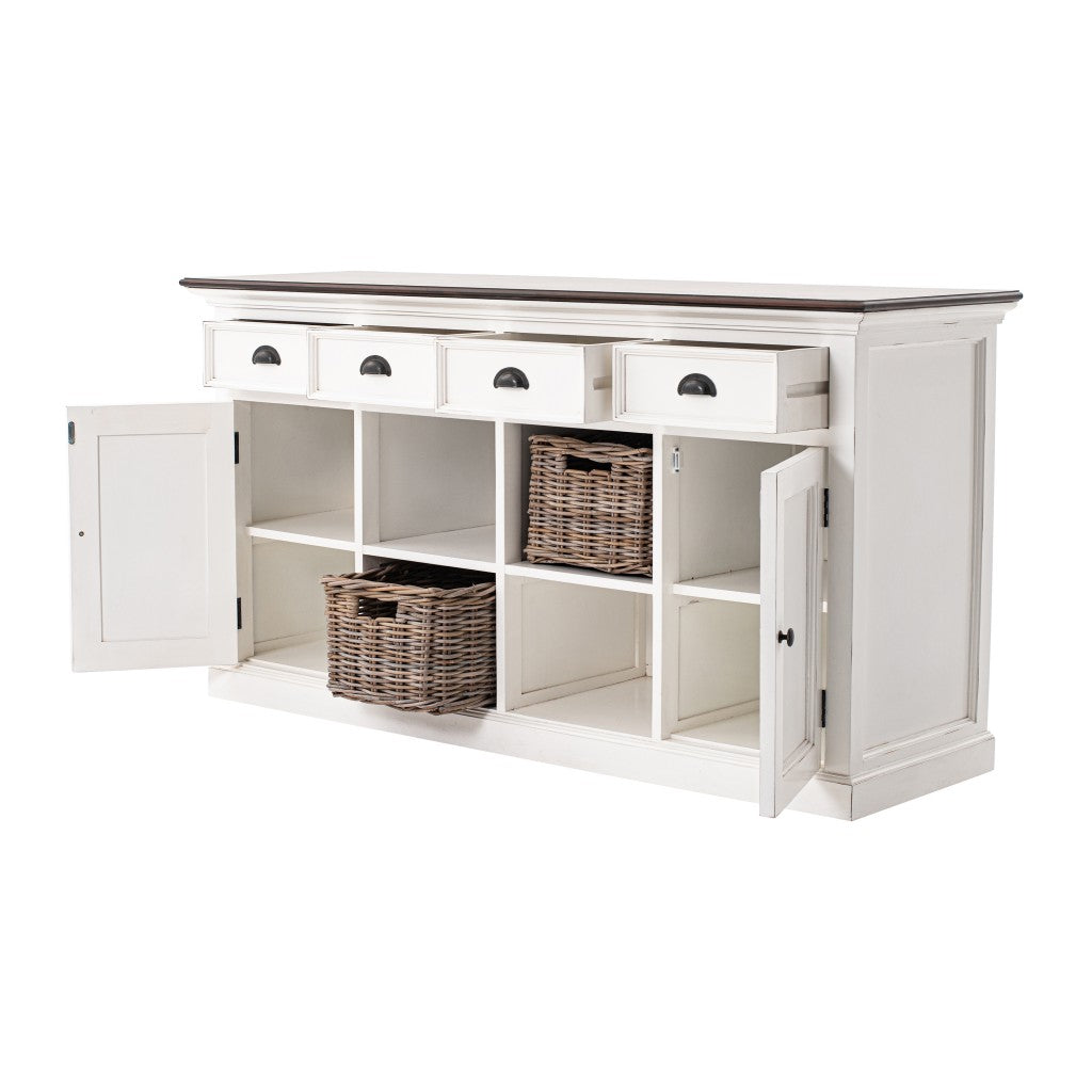 Modern Farmhouse Brown & White Sideboard Server w/ Baskets