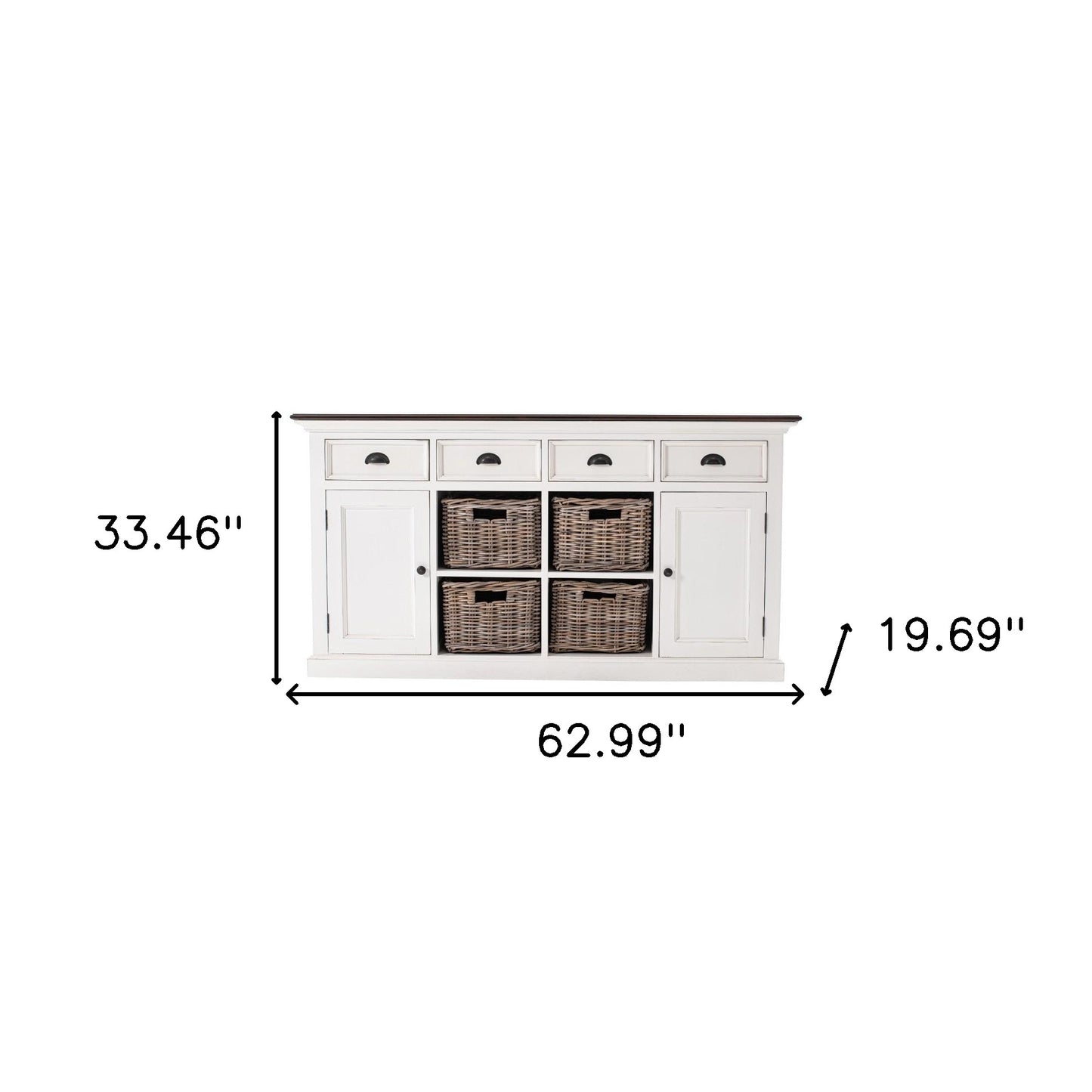 Modern Farmhouse Brown & White Sideboard Server w/ Baskets