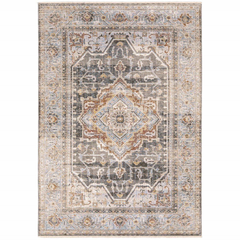 9 x 12 Grey Blue Machine Woven Medallion Indoor Rug