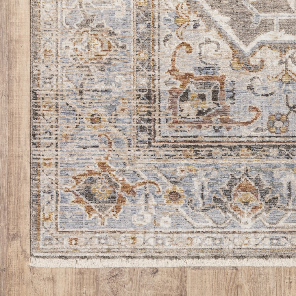 9 x 12 Grey Blue Machine Woven Medallion Indoor Rug