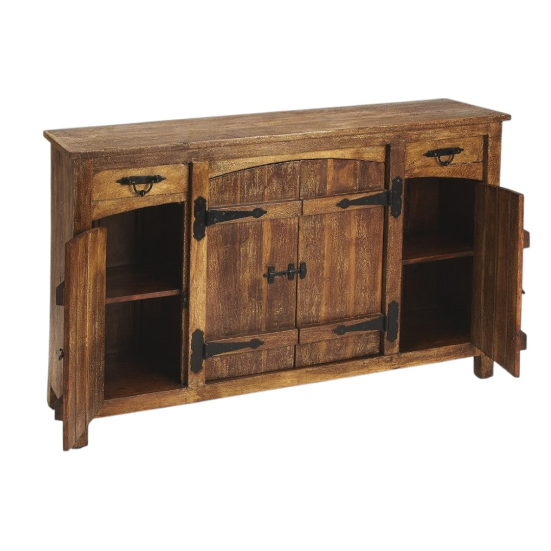 Brown Solid Wood 2 Drawer Sideboard w/ 4 Doors