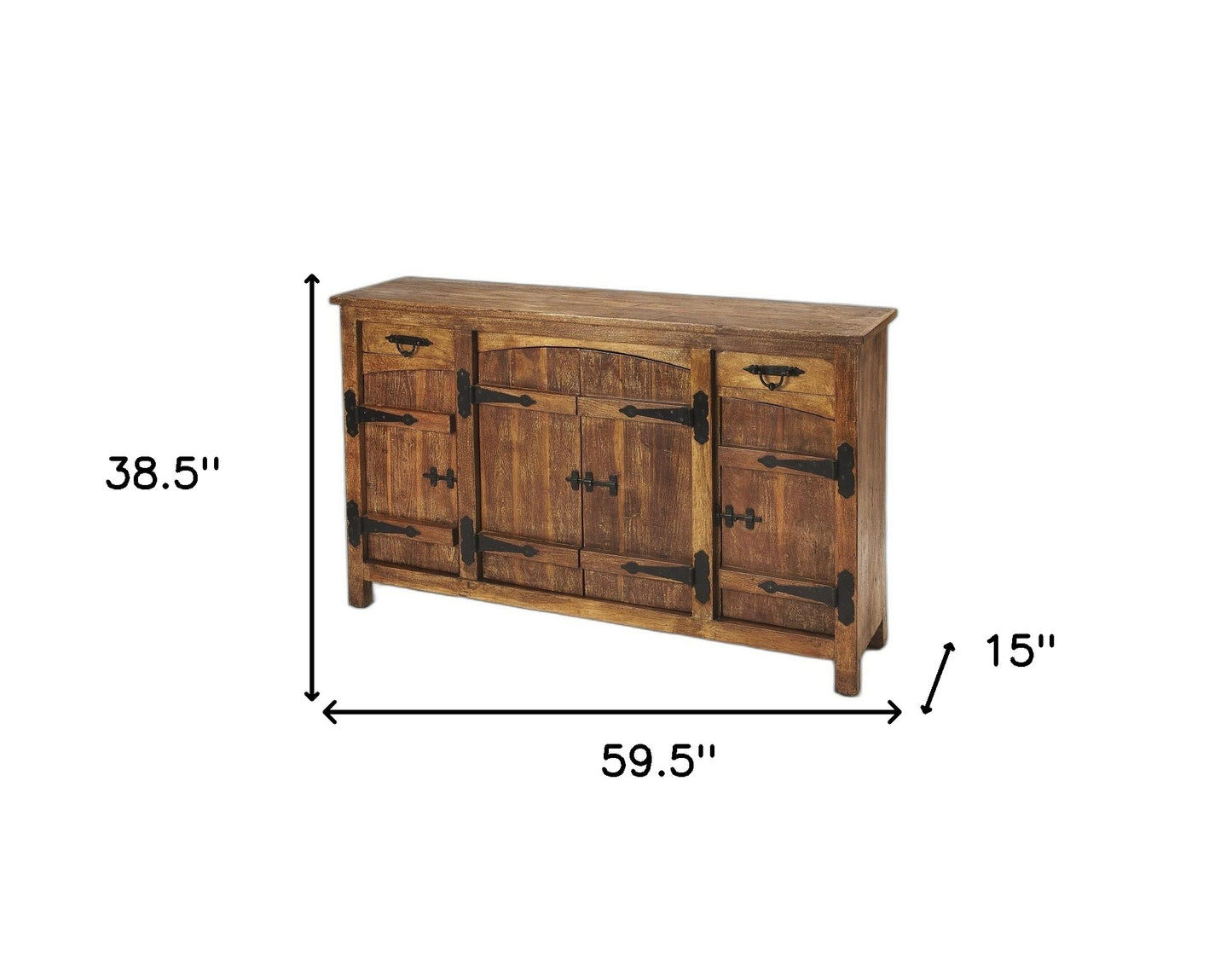 Brown Solid Wood 2 Drawer Sideboard w/ 4 Doors