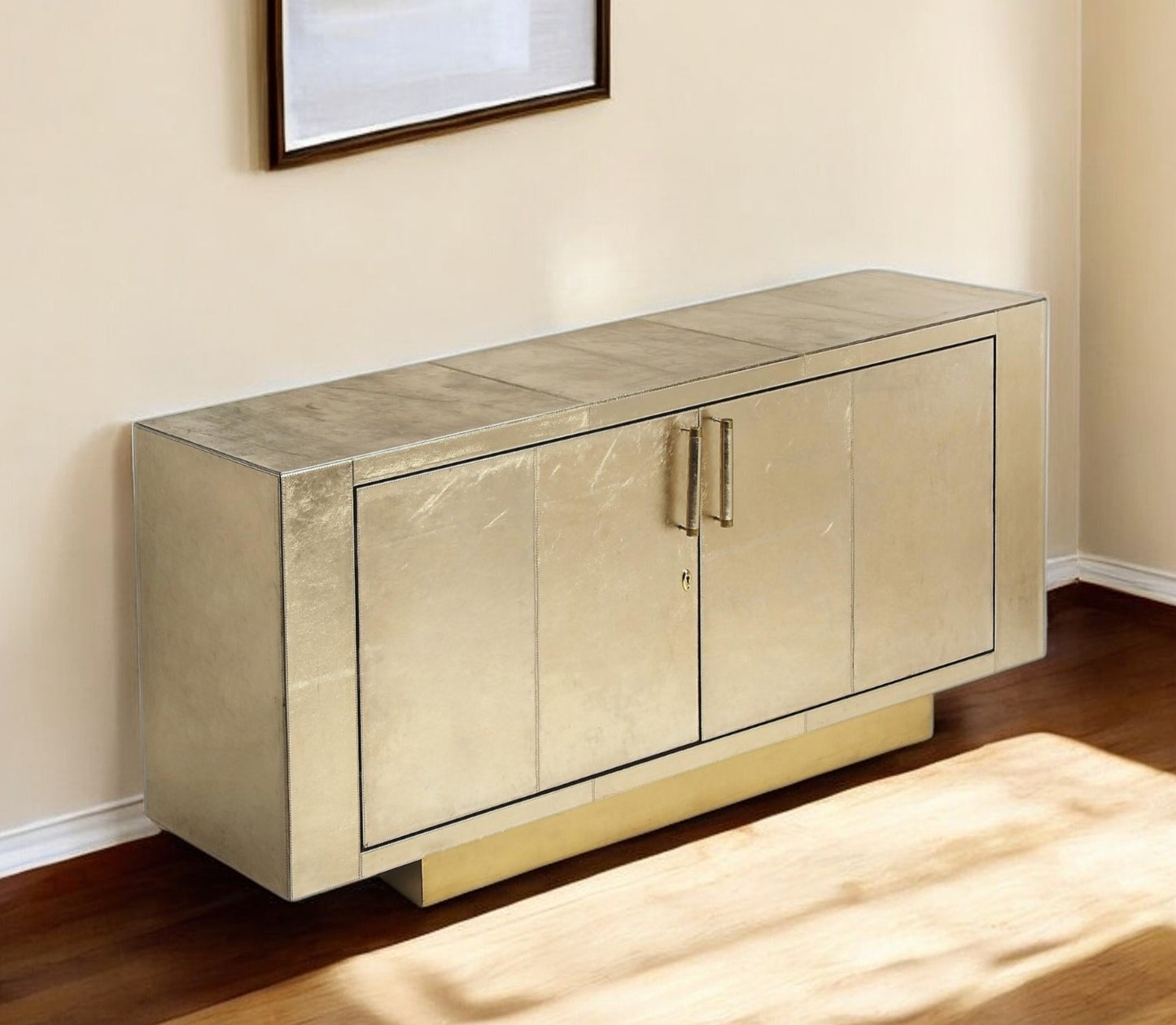Gold Solid Wood Sideboard Table w/ 2 Doors