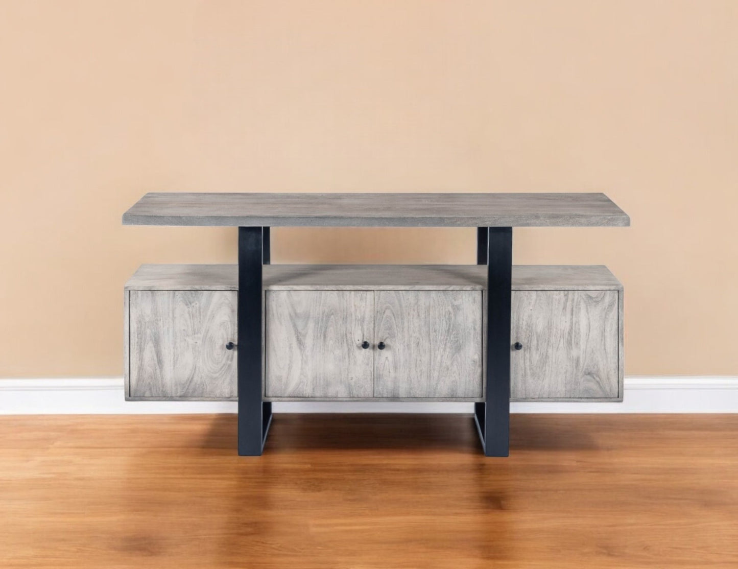 Gray Solid Wood Sideboard w/ 4 Doors