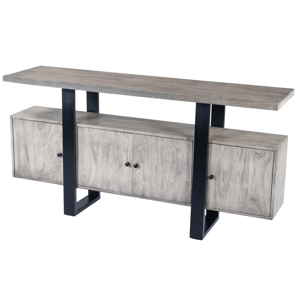 Gray Solid Wood Sideboard w/ 4 Doors