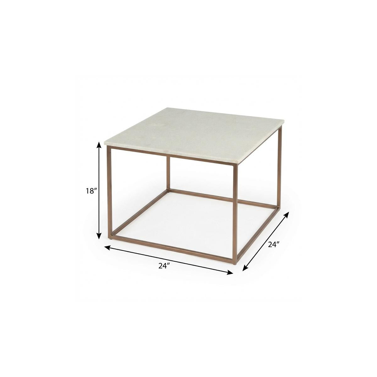 White & Copper Genuine Marble & Metal Square Coffee Table image 7