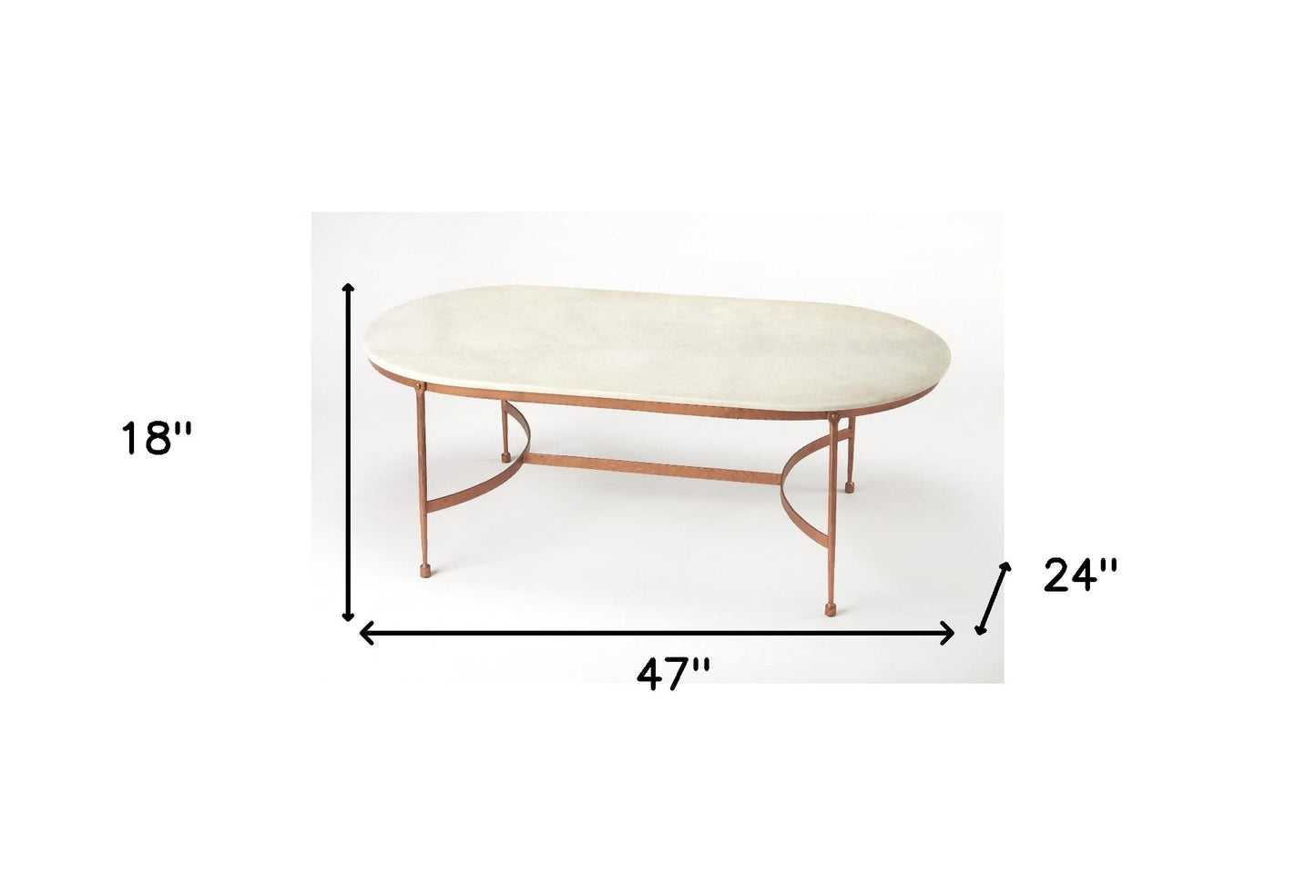 White & Copper Genuine Marble & Metal Oval Coffee Table