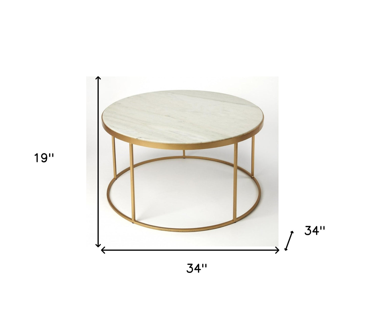 Multi-Color & Off White Marble & Metal Round Coffee Table