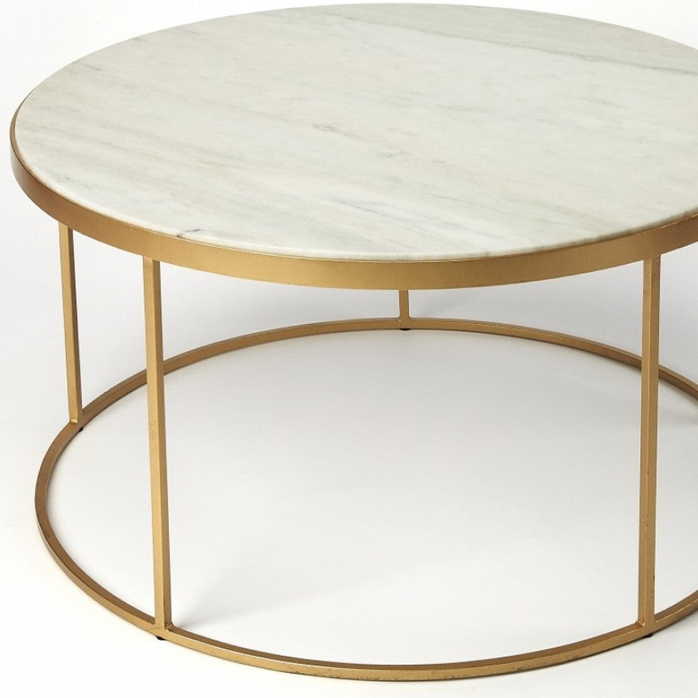 Multi-Color & Off White Marble & Metal Round Coffee Table