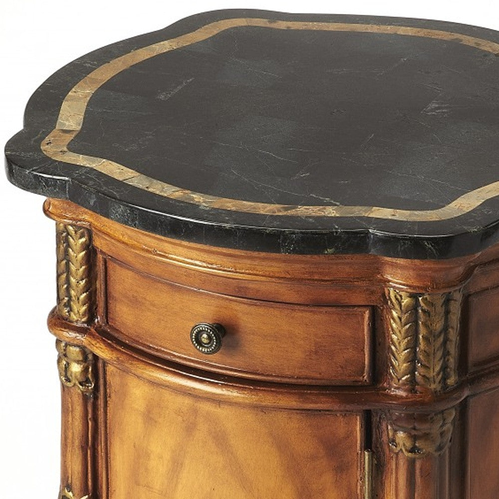 Brown & Black Stone Free Form Coffee Table w/ Drawer