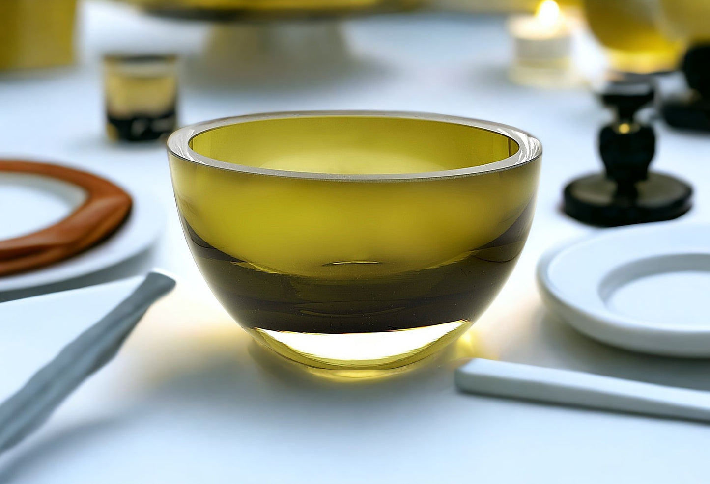 Moss Green Mouth Blown Crystal Thick Walled Bowl