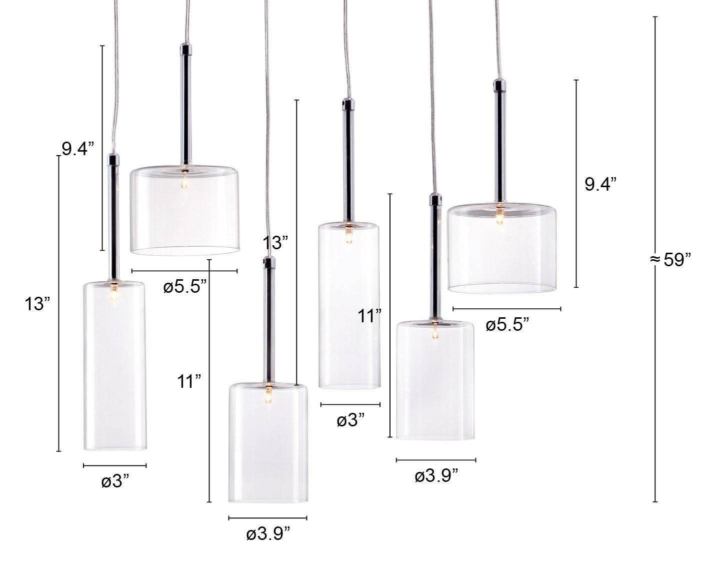 Silver Kitchen Island 6 Light Ceiling Light