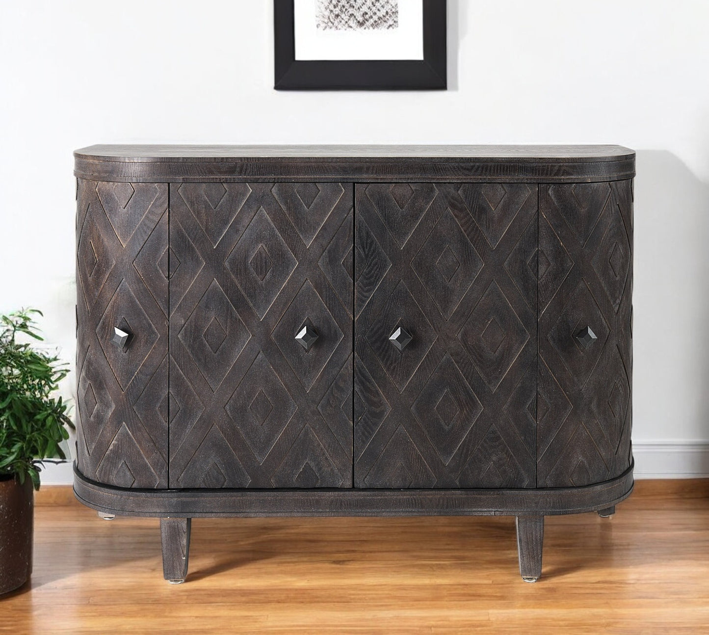 Dark Brown Distressed Solid Wood Sideboard w/ 4 Doors