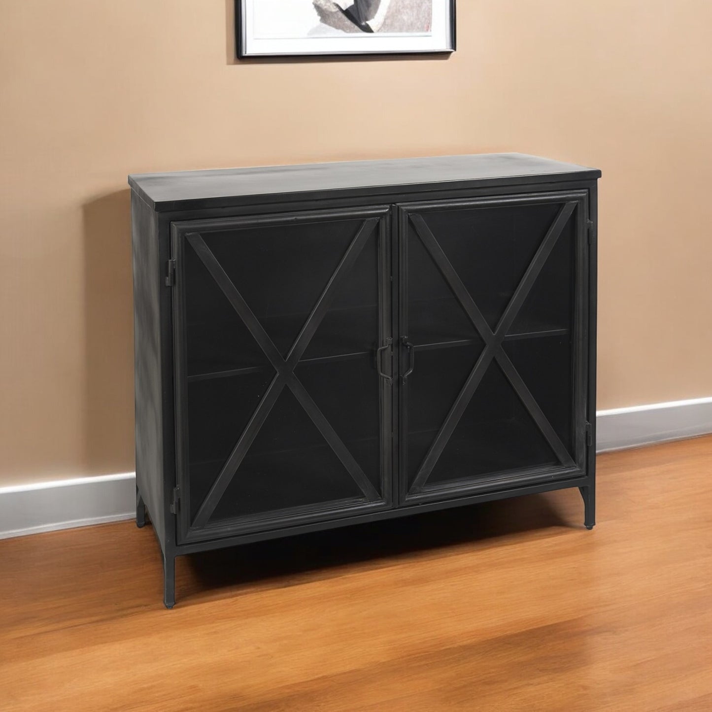 Black Iron Sideboard w/ 2 Glass Doors